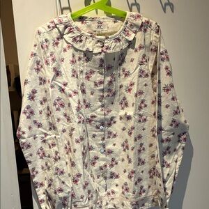 ZY Collection Cotton Cream and Pink Floral Button-Up Blouse 👵MT